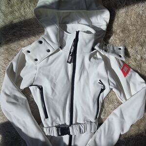 ASOS White Hooded Ski Jacket with Belt